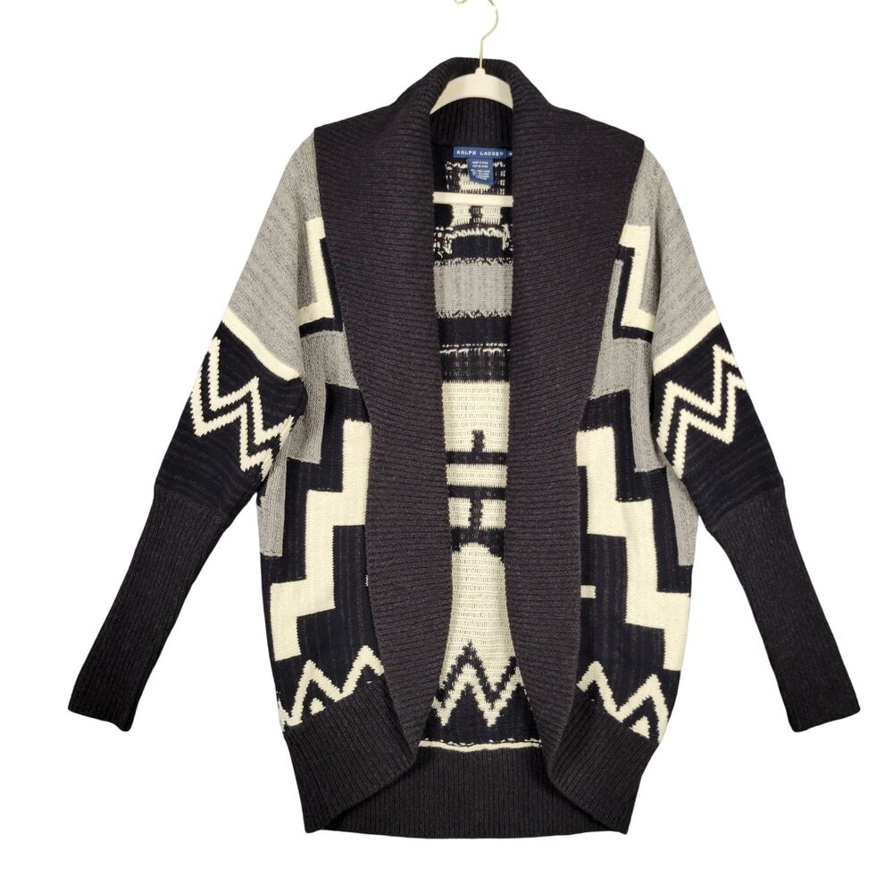 RALPH LAUREN Aztec Wool Silk Cashmere Shawl Collar Cardigan SIZE MEDIUM